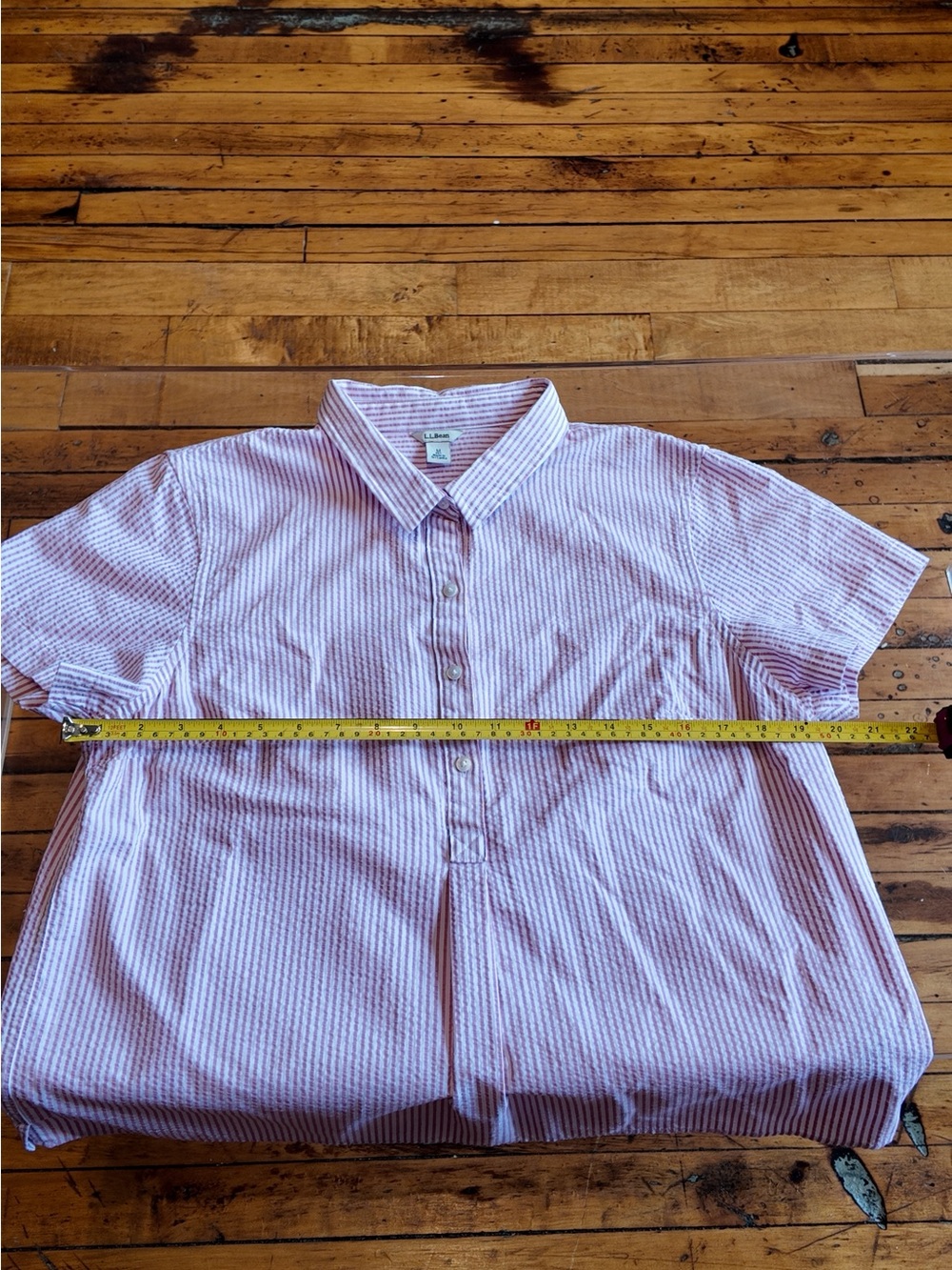 L.L Bean Pink & White Striped Seersucker Short Sleeve Popover Shirt - Picture 5 of 9
